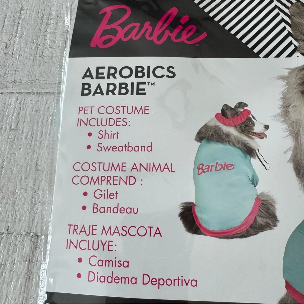 Barbie Dog Costume NEW size Large Aerobics Barbie Shirt Sweatband‎ Halloween